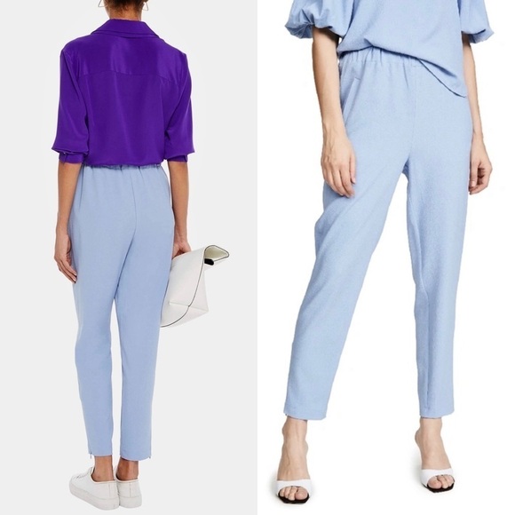 GANNI Textured Crepe High Rise Elastic Waist Cropped Ankle Zip Slim Trousers S - Picture 6 of 12